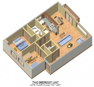 Two Bedroom - Buildings A, B, & C - Pomeroy Court Apartments